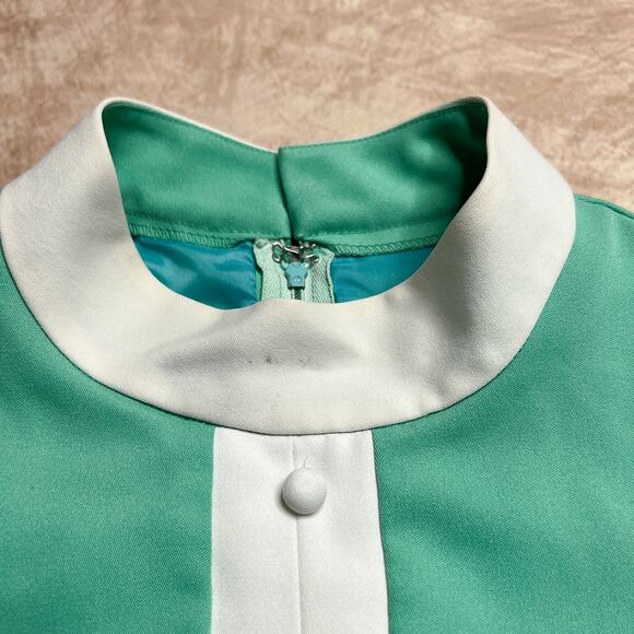 Vintage 60s Koret of California Sleeveless Button Mod Blouse High Neck Gogo Teal - Picture 4 of 7